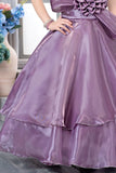 Lavender Designer Bow & 3D Rosette Party Gown For Girls