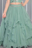 Aqua Blue Floral Ruffle Lehenga Choli For Girls