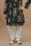 Black Multicolor Embroidered Kurta Set For Boys
