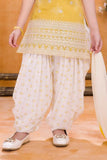 Mustard And White Printed With Embroidered Patiala Set For Girls