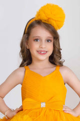 Yellow Ruffle And Layered High-Low Party Tailback Frock for Girls