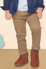 Blue Denim Shirt And Brown Pant With T Shirt Set For Boys