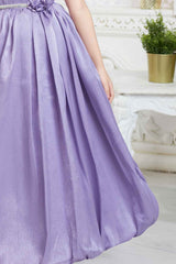 Purple Gown With Floral Embellished And Stone Waist Band For Girls