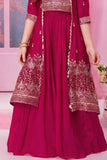 Rani Pink Embroidered Palazzo Set with Jacket For Girls