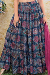 Blue Sequin And Embroidered Lehenga Choli Set For Girls