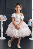 Pink Sequin Layered Ruffle Party Wear Frock With Statement Bow For Girls