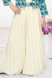 Teal Blue and Cream Embroidered Wide Legged Pant Set With Jacket For Girls