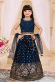 Navy Blue With Gold Embroidered Lehenga Choli for Girls