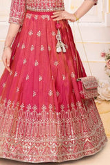 Red Sequins Embroidered Lehenga Choli With Sling Bag For Girls
