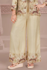 Cream Embroidered Jacket Palazzo Set for Girls