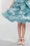 Sky Blue Embellished Glitter Bow Party Dress for Girls