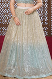 Sea Green Sequin Lehenga Choli Set For Girls