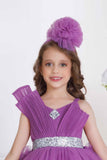Purple Ruffle Party Frock With Bow Embellishment For Girls