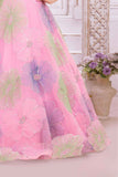 Designer Pink Sequins Work And Floral Embellished Party Wear Gown For Girls