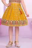 Mustard Yellow Ethnic Wear Skirt Set with Intricate Embroidery And Tassel Detail For Girls