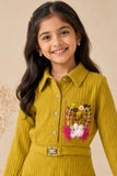 Lime Green Ribbed Dress with Embroidered Pocket