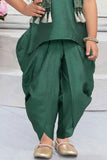 Green Dhoti Set With Embroidered Kurti And Jacket For Girls