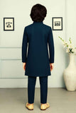 Ethnic Teal Blue Sequins Embroidered Indo-Western Sherwani Style Suit For Boys