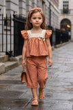 Rust Orange Lace Yoke Top and Capri Co-Ord Set