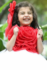 Red Sleeveless And Floral Embellished Layer Frock For Girls