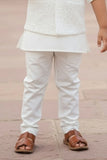 Cream Kurta Pajama Set with Embroidered Nehru Jacket For Boys