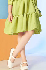 Green Embroidered Frock With Sling For Girls