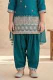 Rama Green Embroidered Patiala Set For Girls