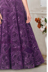 Royal Purple Sequined Partywear Gown For Girls