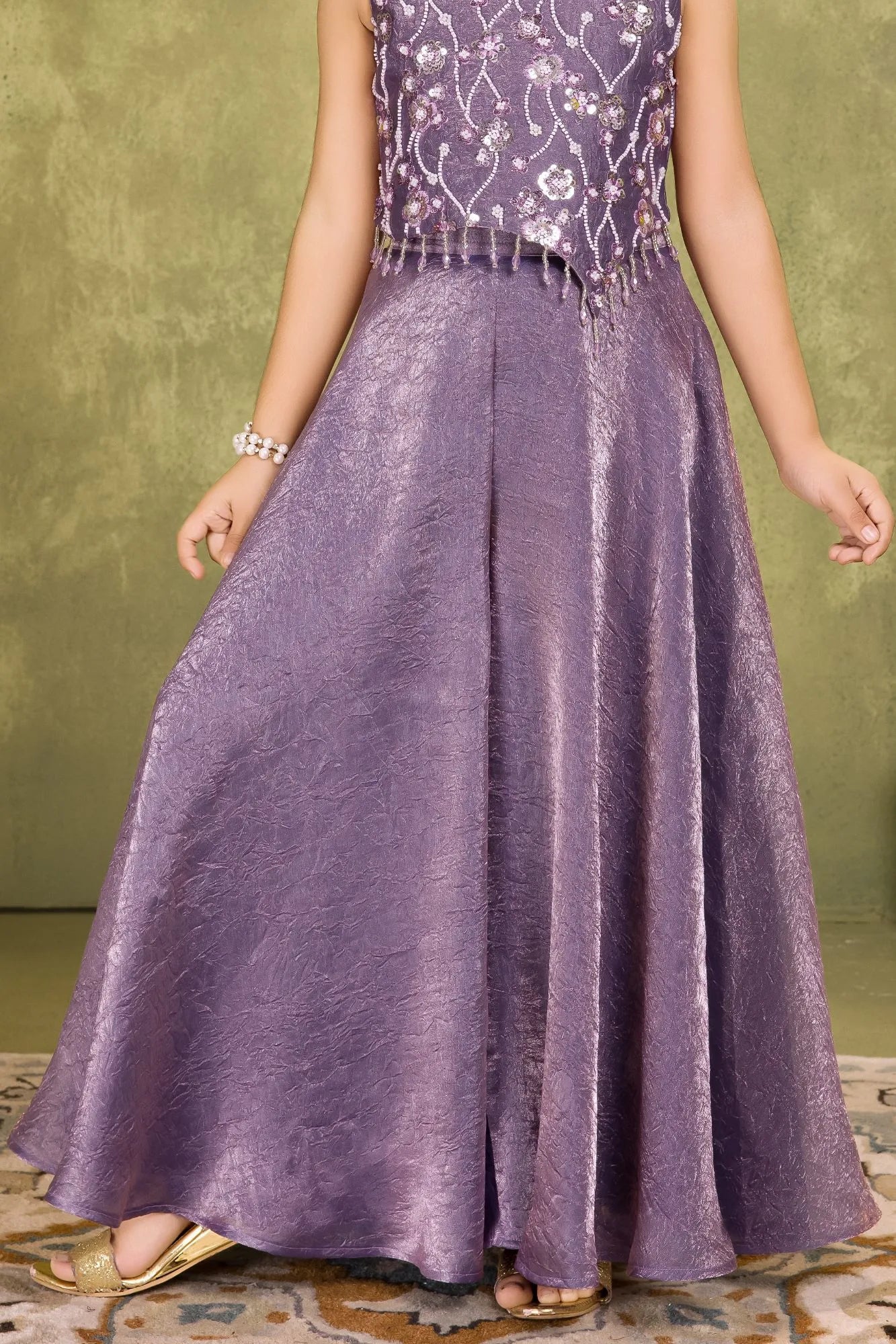 Lavender Organza Palazzo Set with Bead & Sequins Work Top For Girls