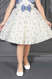 Cream Frock With Blue Sequin Overcoat For Girls