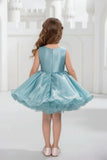 Sky Blue Embellished Glitter Bow Party Dress for Girls