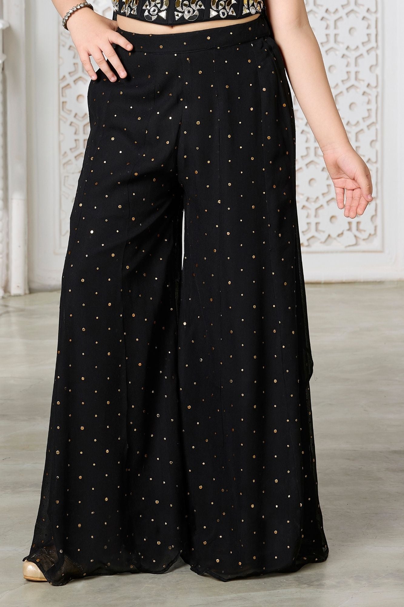 Girls Black Mirror And Zari Embellished Palazzo Set with Dupatta