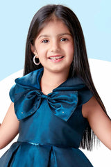 Blue Bow Embellished Party Wear Frock For Girls