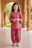 Rani Pink Botanical Floral Printed Co-ord Set For Girls