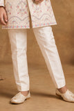 Cream Embroidered Sherwani Set With Classic Pants For Boys