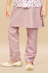 Onion Pink Kurta Set With Cream Embroidered Bandi For Boys