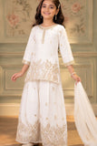 White Zari Embroidered Palazzo Set For Girls