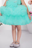 Aqua Blue Embellished Tulle Party Wear Frock for Girls
