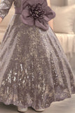 Mauve Sequin Party Frock with Oversized Floral Bow For Girls