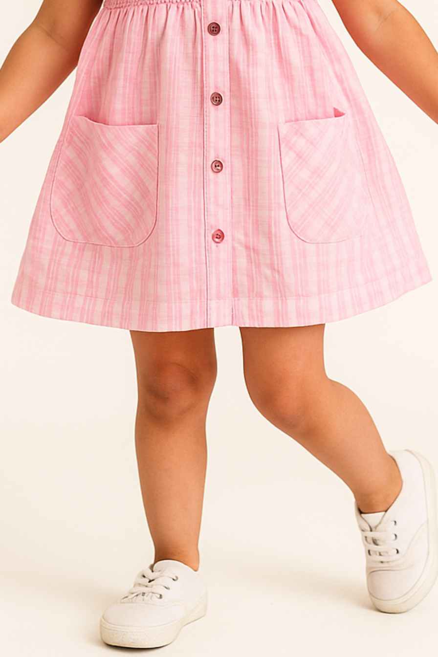 Pink Cotton Button Down Day Dress for Girls