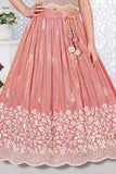 Girls Dusty Pink Floral Embroidered Lehenga Choli With Dupatta