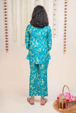 Turquoise Blue Floral Printed Co-ord Set For Girls - Lagorii Kids
