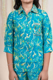 Turquoise Blue Floral Printed Co-ord Set For Girls - Lagorii Kids