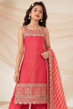 Rani Pink Zari Embroidered Festive Palazzo Set with Dupatta