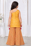 Girls Mustard Yellow Embroidered Palazzo Set With Leheriya Print And Dupatta