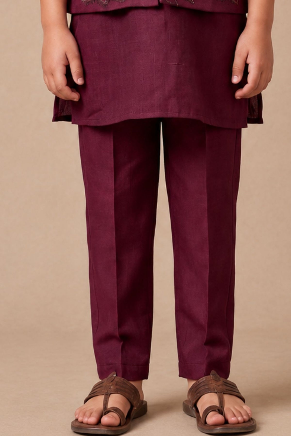 Boys Maroon Floral Embroidered Nehru Jacket Kurta Set