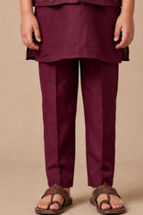 Boys Maroon Floral Embroidered Nehru Jacket Kurta Set