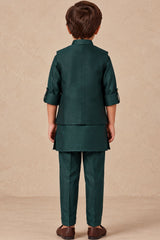 Boys Bottle Green Embroidered Nehru Jacket Kurta Set