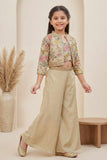 Cream Palazzo Set with Heavy Embroidered Jacket For Girls