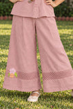 Girls Peach With Multicolour Floral Embroidered Co-Ord Set